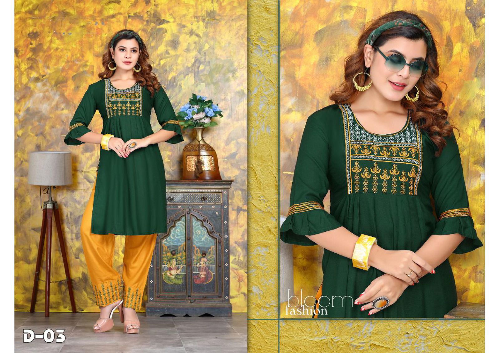 Beauty Queen Golden Dairies Ethnic Wear Rayon Kurti With Pant Collection